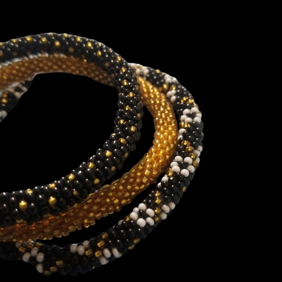 Handmade Jewelry - Nepal Roll on Bracelets - Black and Gold Set of 3 Handmade NWT